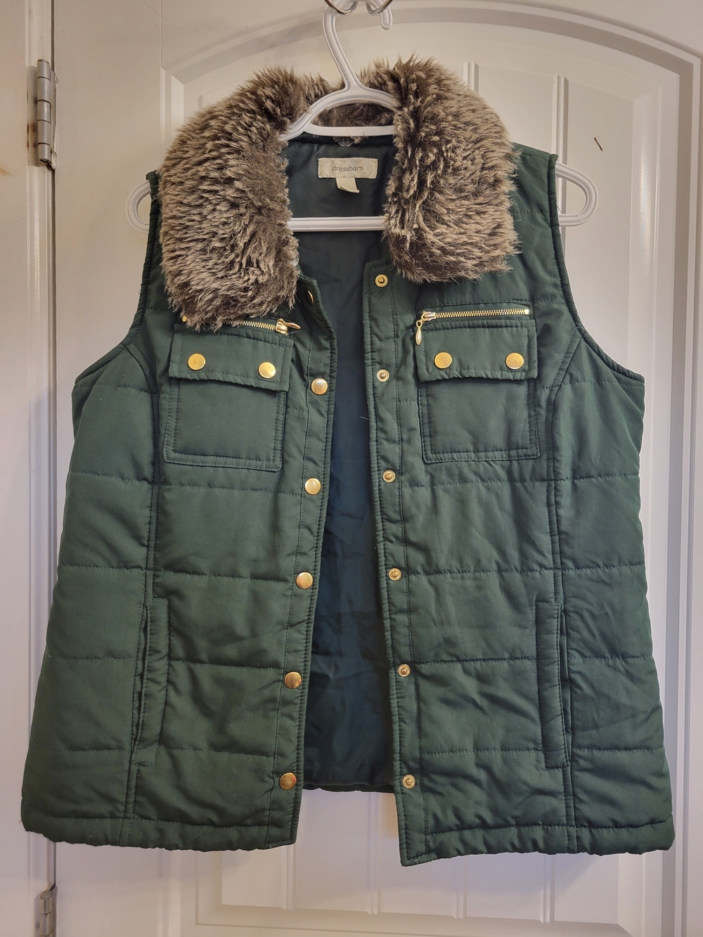 2/$20 Green Quilted Vest with Faux-Fur Collar